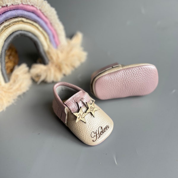 Baby Girl Shoes with Double Color, Soft Sole Baby Moccasins, Personalized 1st Birthday Shoes, Infant Shoe, Personelized Shoe for Baby Girl