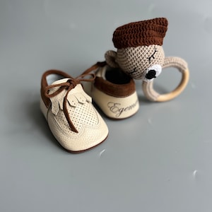Baby Boy Punched Moccasins, Baby Boy Shoes with Name, Custom 1st Birthday Shoes, Personalized Suede and Leather Moccasins
