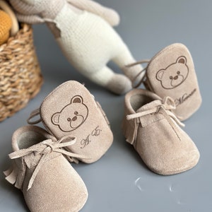 Baby Boy Lace Moccasins, Baby Boy Shoes with Name, Custom 1st Birthday Shoes, Personalized Suede Moccasins