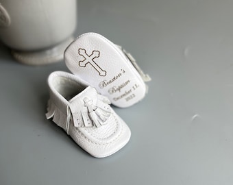 Taufschuhe für Baby, Baby Jungen Leder Mokassins, Baby Jungen Kommunionschuhe, Taufschuhe Junge, Weiße Schuhe für die Taufe, Taufschuh