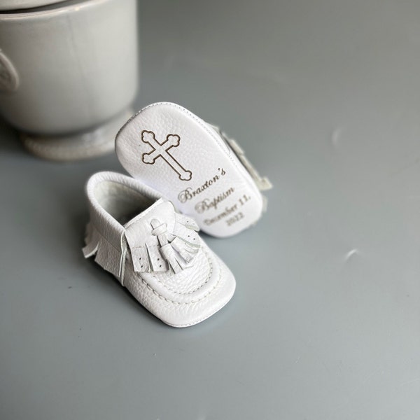 Baptism Shoes for Baby, Baby Boy Leather Moccasins, Baby Boy Communion Shoes, Taufschuhe Junge, White shoes for Baptism, Christening Shoe