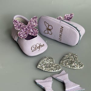 Baby Girl Shoes with Glitter Buckles, Custom Changeable Buckles Baby Shoes Baby Leather Moccasin, Baby Schuhe, 1st Birthday Shoes