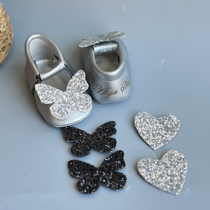 Baby Girl Glitter Lady Moccasins, Leather Baby Shoes with Name,  Toddler Girl Shoes