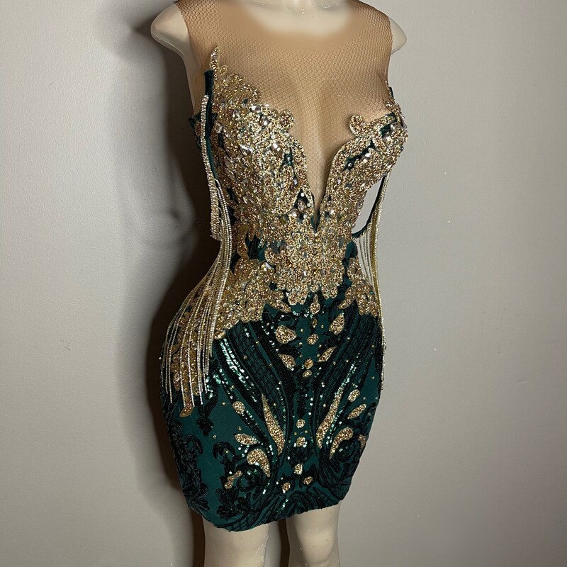 Women's African Rhinestone Mesh Two-piece Gown Dress Dresses