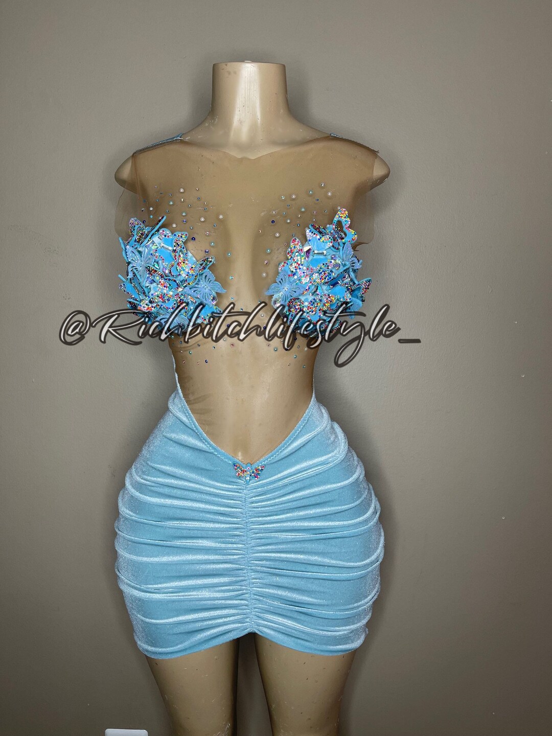 Rosie Luxury Girls Blue Butterfly Luxe Dress