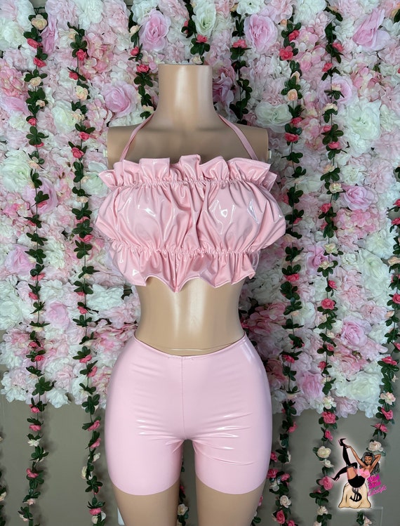 The Solana Faux Leather Pleather PU Tie up Crop Top and Shorts Two