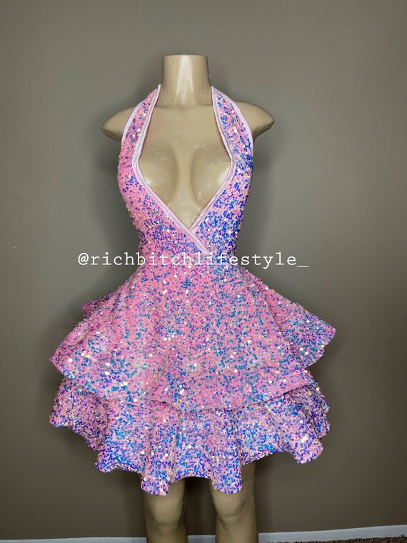 The Timmia Halter Neck Velvet Sequin Skater Dress Etsy UK