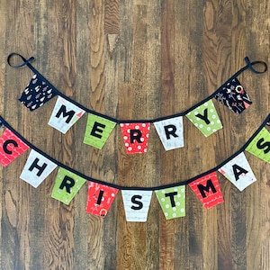 Merry Christmas Banner - Small Flags - Handmade Fabric Bunting