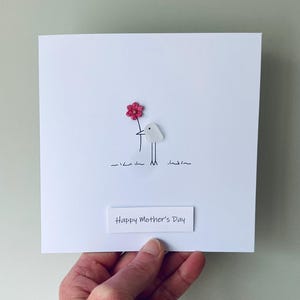Tarjeta personalizada para el Día de la Madre • Arte con pájaros y flores de vidrio marino de Cornualles • Hecho a mano en Cornualles