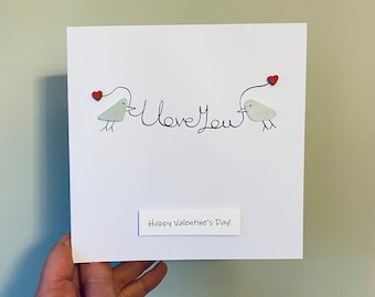 Carte Je t'aime personnalisée • Art du verre de la mer de Cornouailles • Fait main en Cornouailles