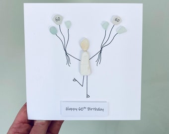 Cornish Sea Glass 60th Birthday Card • Handmade in Cornwall