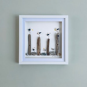 Cornish Seagull Artwork • Pebble Art Picture • Handmade in Cornwall