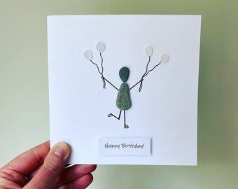 Personalised Birthday Card • Cornish Pebble Art • Sea glass Art • Handmade in Cornwall