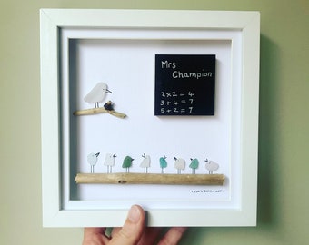 Cornish Sea Glass Art • Teacher Gift • Personalised Picture • Handmade in Cornwall