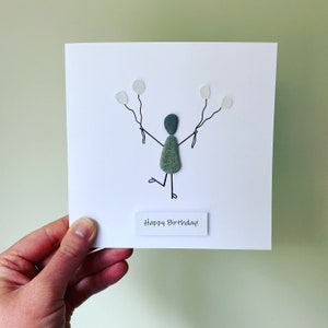 Carte d'anniversaire personnalisée • Art de galets de Cornouailles • Art de verre de mer • Fait main en Cornouailles
