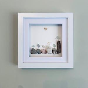 Six Sea Glass Beach Birds on rocks and driftwood Family Picture • Handmade in Cornwall