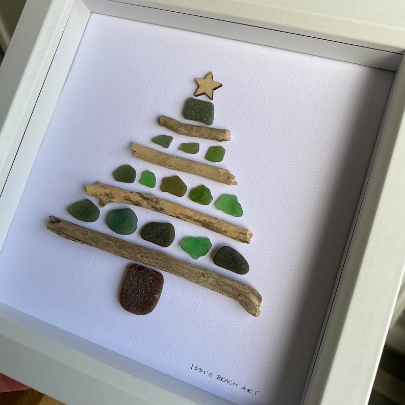 Cornish Sea Glass Art Christmas Tree Picture Gift Handmade in Cornwall image 7