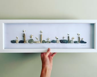 Large Panoramic Cornish Seagull Picture • Seagulls on Pebbles and Driftwood • Handmade in Cornwall