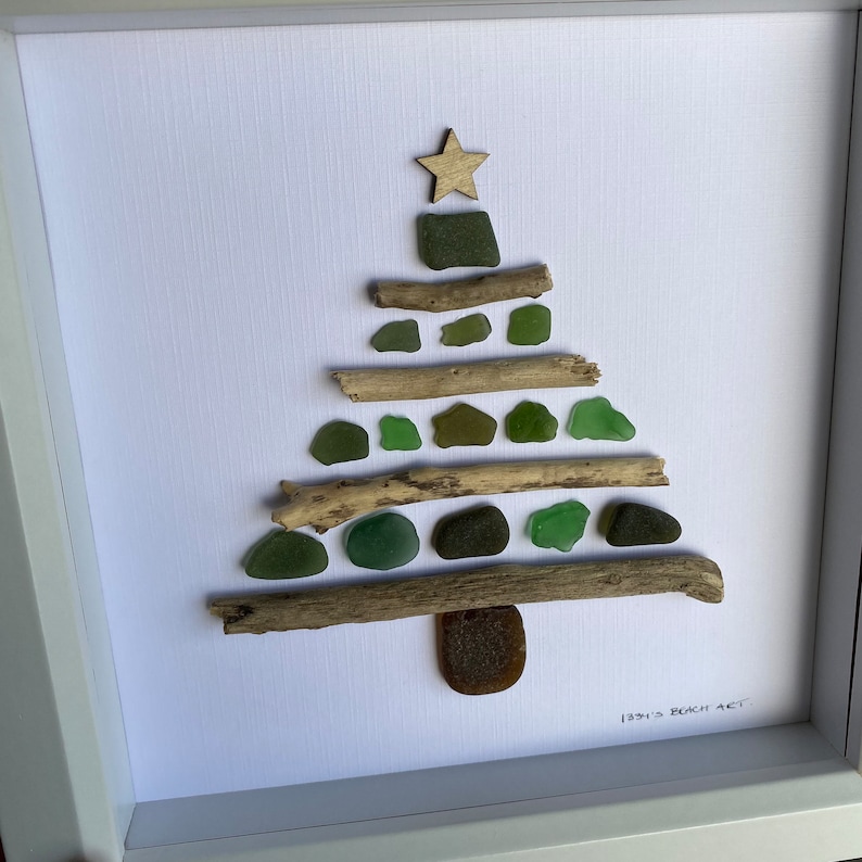 Cornish Sea Glass Art Christmas Tree Picture Gift Handmade in Cornwall image 8