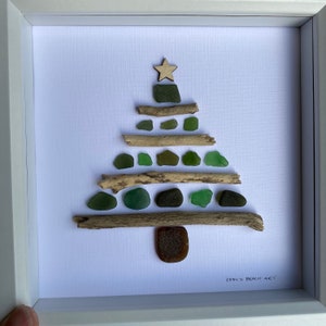 Cornish Sea Glass Art Christmas Tree Picture Gift Handmade in Cornwall image 6
