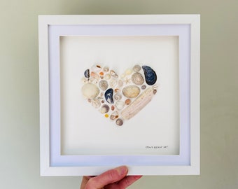 Large Cornish Shell Heart Picture • Coastal Artwork • Handmade in Cornwall