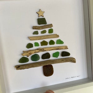 Cornish Sea Glass Art Christmas Tree Picture Gift Handmade in Cornwall image 4