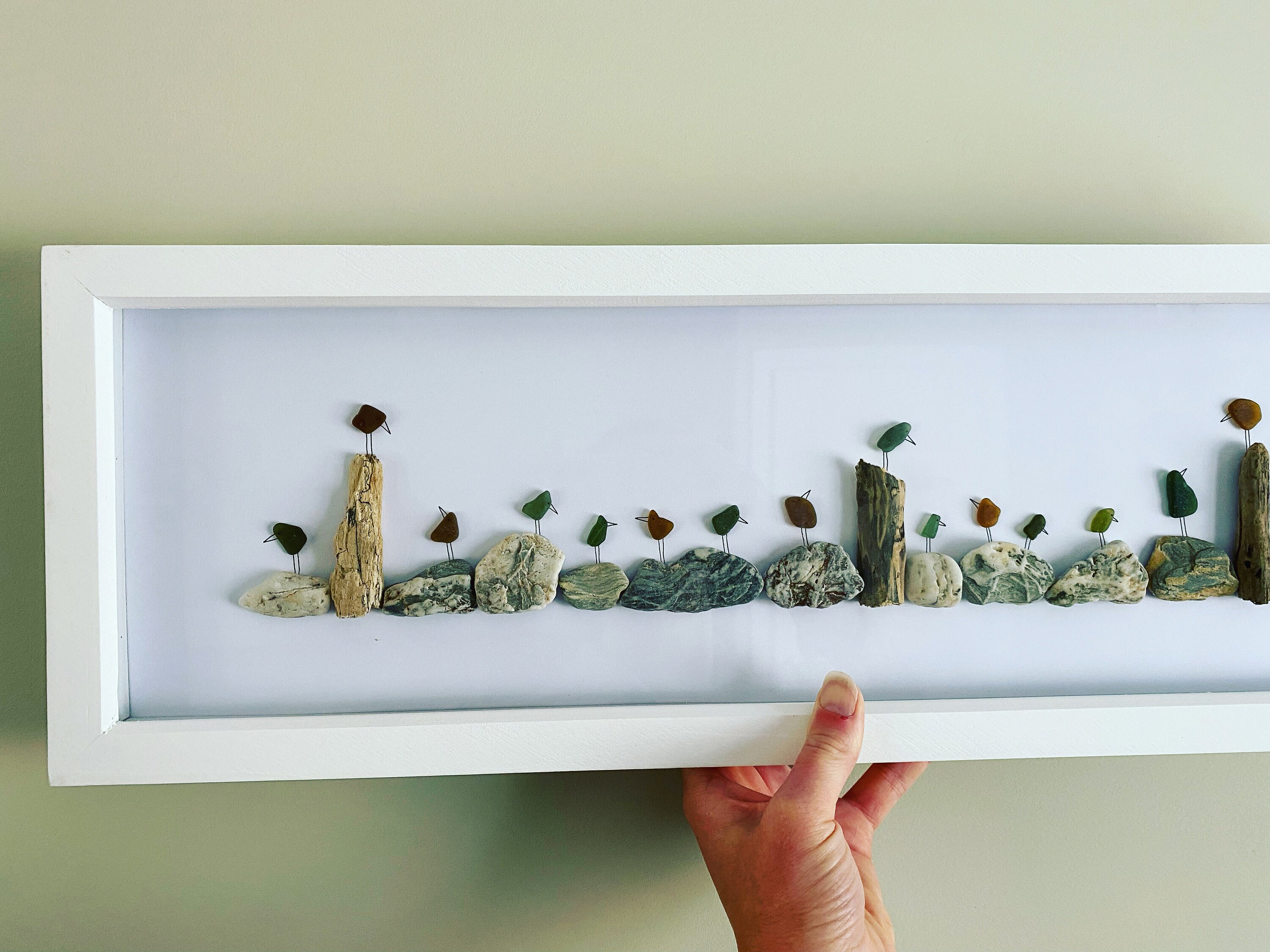 Cornish Sea Glass Art Large Panoramic Beach Birds Picture Etsy UK