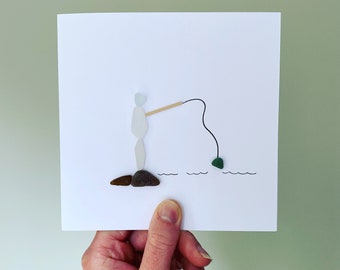 Father’s Day Card • Personalised Fishing Card • Sea Glass Art • Father’s Day Card • Handmade in Cornwall
