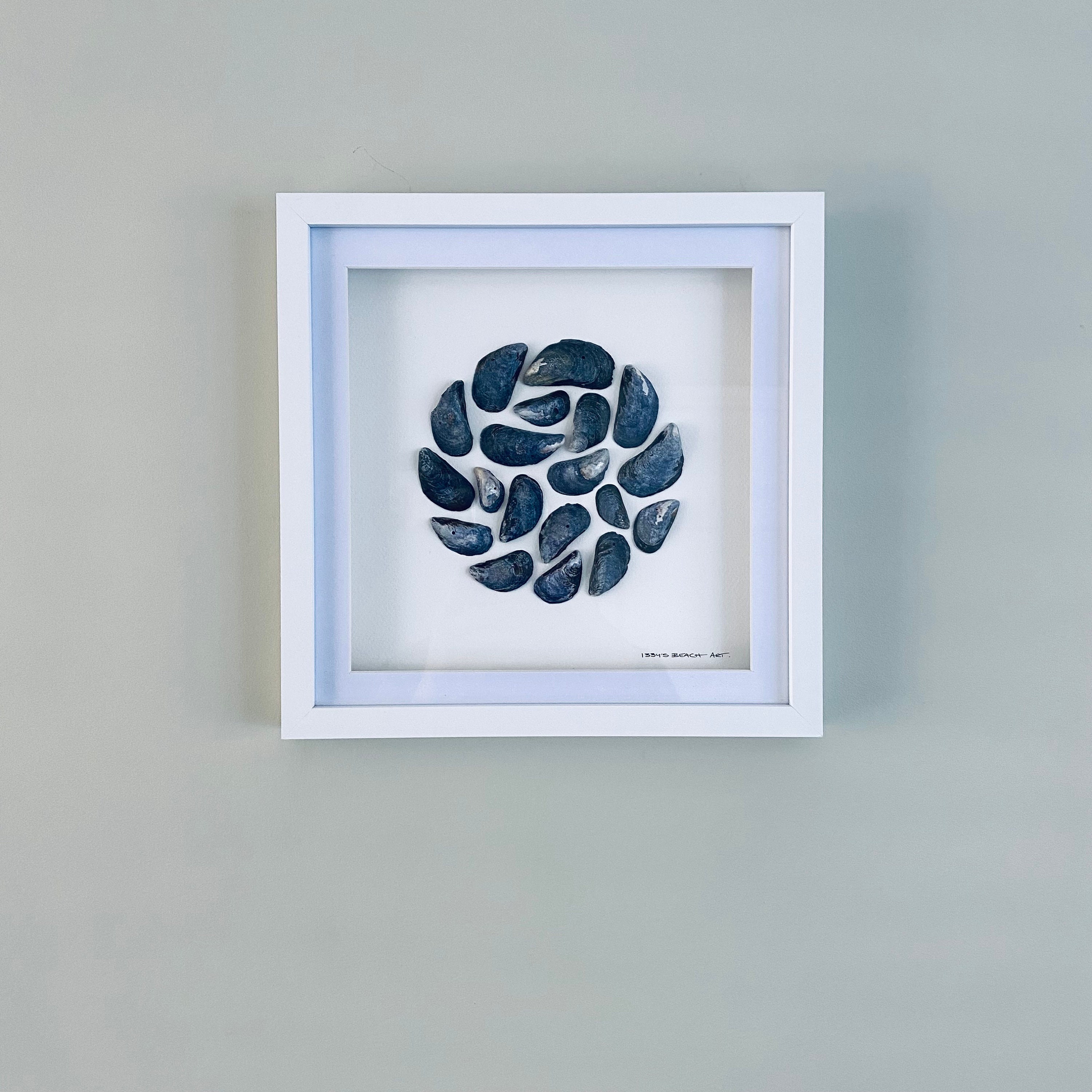 Cornish Mussel Shell Mandala Picture • Framed Coastal Wall Art