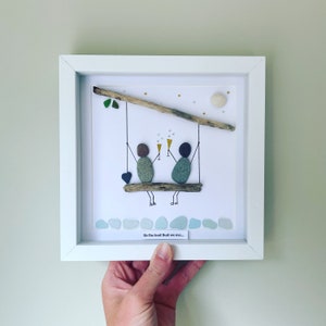 Personalised Gift • Cornish Pebble Art Picture • Couple in Love Gift • Handmade in Cornwall