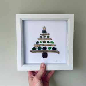 Cornish Sea Glass Art Christmas Tree Picture Gift Handmade in Cornwall image 1