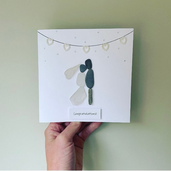 Personalised Wedding Card • Cornish Sea Glass Art • Handmade in Cornwall