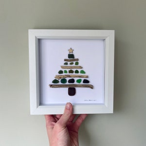 Cornish Sea Glass Art Christmas Tree Picture Gift Handmade in Cornwall image 2