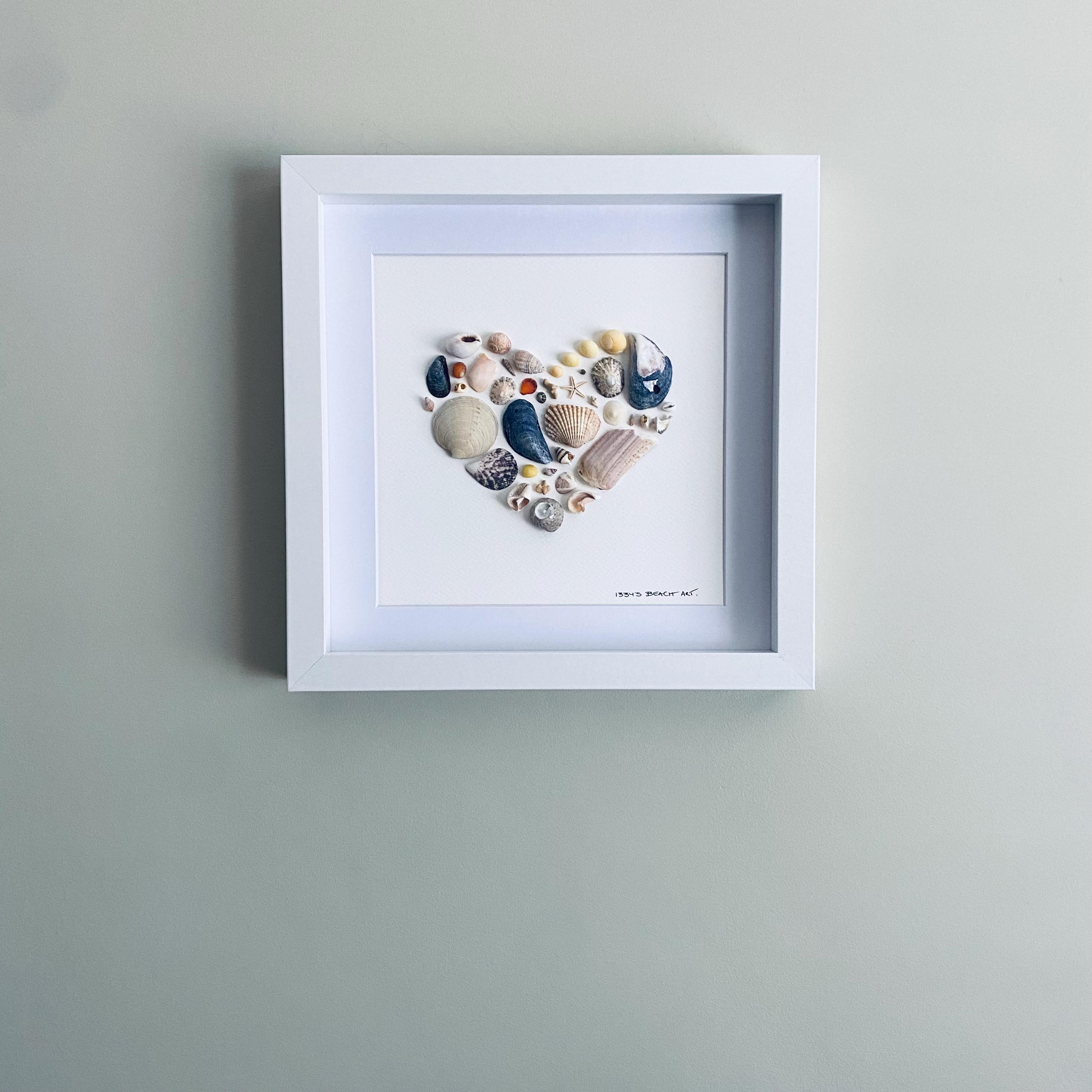 Cornish Shell Heart Picture • Anniversary Gift • Framed Coastal