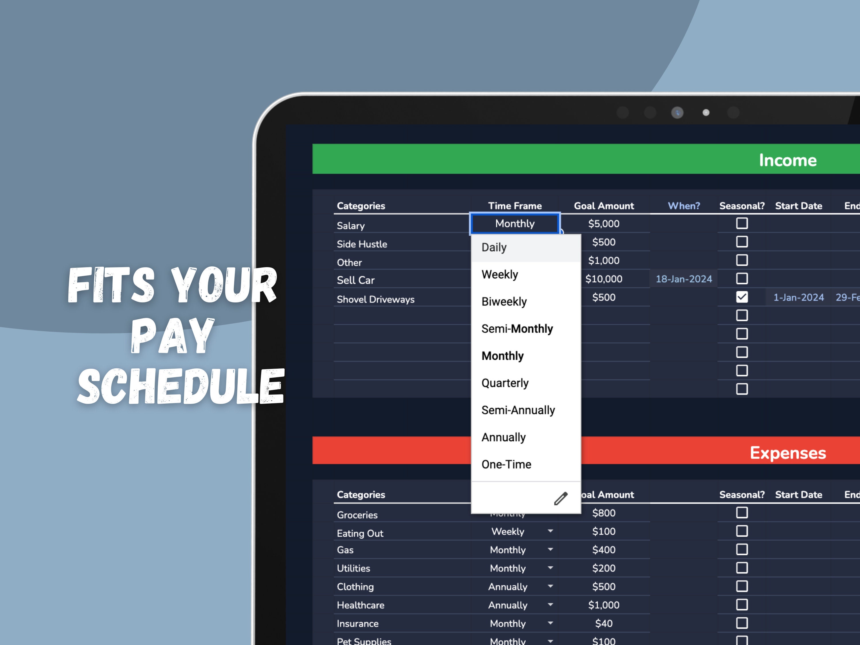 Custom Date Range Budget Spreadsheet: Interactive Google Sheets ...