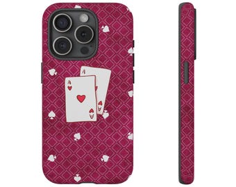 Ace of Hearts Playing Cards phone case | iPhone protective case, pink geometric background