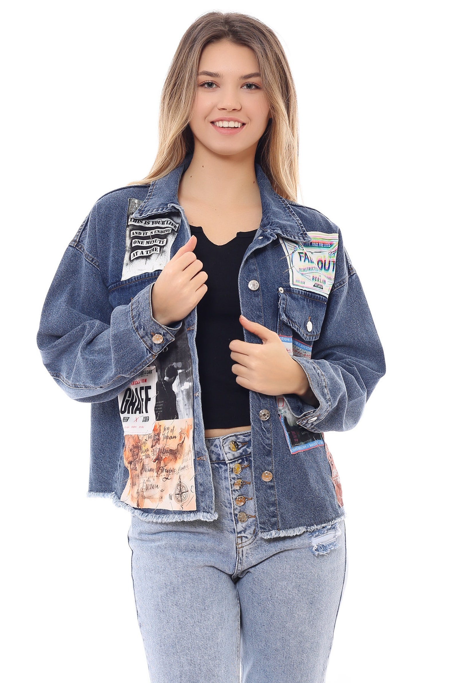 Patch design denim jacket Etsy