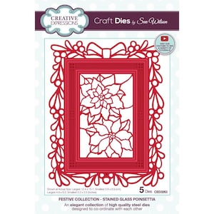 Festive Stained Glass Poinsettia Cutting Dies | Creative Expressions Metal Holiday Die | DIY Card Making Supplies