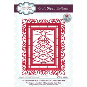 Festive Stained Glass Christmas Tree Cutting Dies | Creative Expressions Metal Holiday Dies | DIY Card Making Supplies