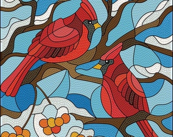 Cardinals Stained Glass Diamond Art Kit Full Drill Diamond Dotting Leisure Arts Diamond Painting Gift for Cardinal Lover