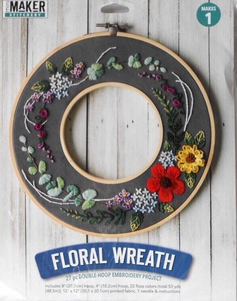 Floral Wreath Embroidery Hoop Kit DIY - Etsy