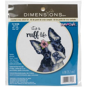 Ruff Life Counted Cross Stitch Kit 6&quot; Round | Dimensions Learn-A-Craft | Boston Terrier Stitching Kit