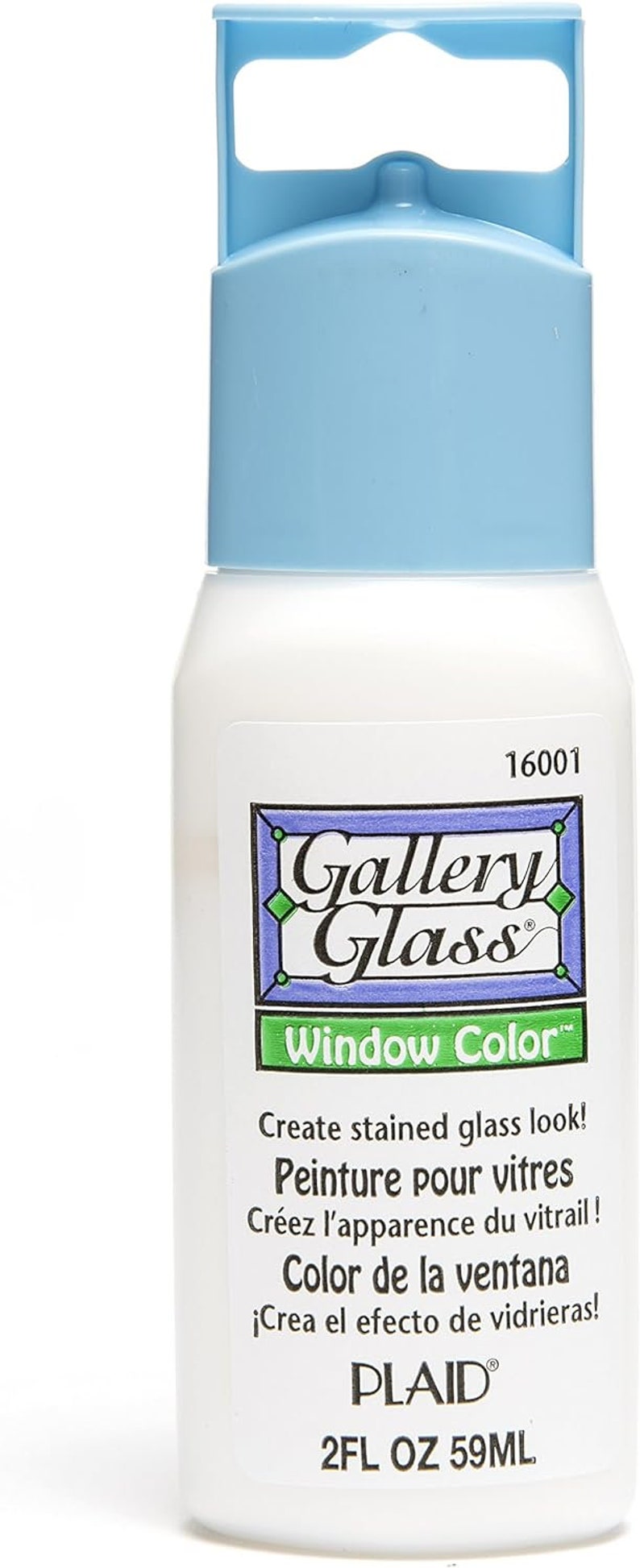 K&ouml;nnte beinhalten: Eine wei&szlig;e Flasche Gallery Glass Window Color Farbe. Die Flasche ist mit dem Produktnamen und Anweisungen zum Erstellen von Glasmalereieffekten beschriftet. Die Flasche enth&auml;lt 2 Fl&uuml;ssigunzen oder 59 Milliliter.