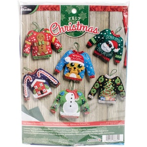Bucilla Kit: 'ugly Sweaters' Felt Christmas Ornament Stitchery Kit, 86674,  Set of 6 Ornaments 