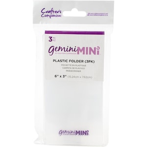 May include: A package of three 6-inch by 3-inch plastic folders for craft projects. The package is labeled "Gemini Mini Plastic Folder (3PK)" and features the brand name "Crafter's Companion".