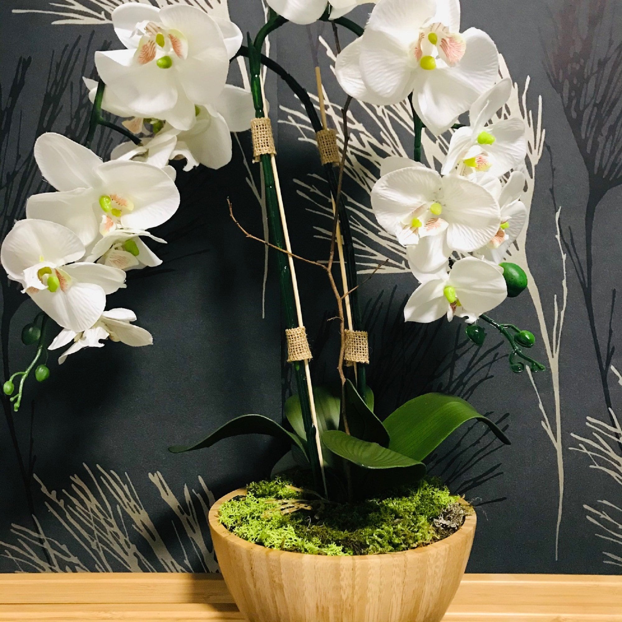 Real touch Faux Orchid and Moss Floral displayWhite Orchid Etsy