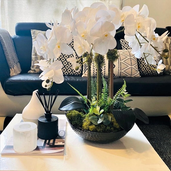 PRADA'S PARIS - Handmade - Real Touch Artificial Orchid LUXURY Pot - Flower Arrangement Mother's gifts - Black Centerpiece table-Anniversary