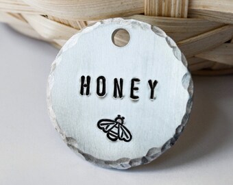 Hand Stamped Pet ID Tag: Bee, Honey, Custom Dog Cat Tag