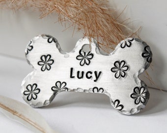 Pet ID Tag | Hand Stamped | Floral, Flowers, Spring Dog Tag, Cat Tag, Custom Pet Tag, Dog Collar, Pet Supplies