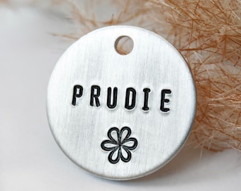 Hand Stamped Pet ID Tag: Floral Daisy, Custom Dog Cat Collar Tag